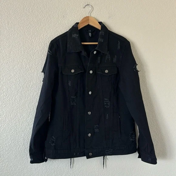 American Bazi Black Denim Jacket Size L - Picture 4 of 8
